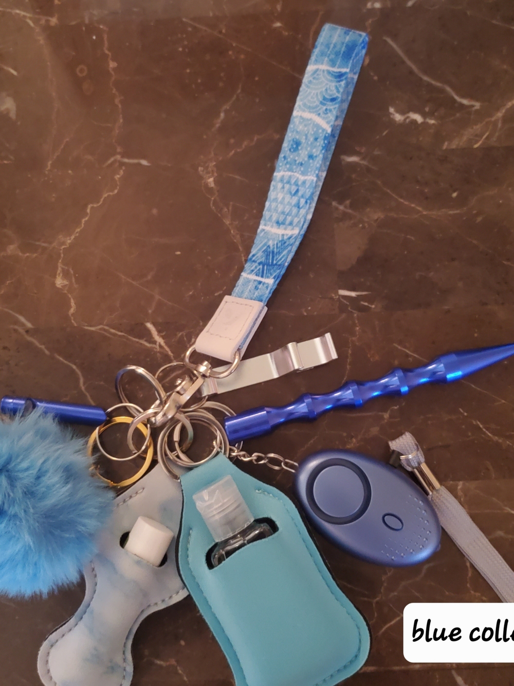 Blue Personal Safety Alarm Keychain with Sanitizer Holder(10) Units Fully Loaded
